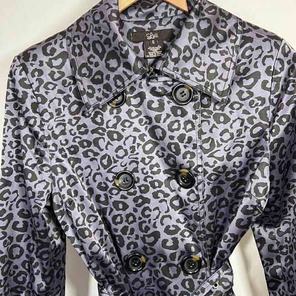 LUII Women’s Animal Print/Cheetah Trench Coat Gray/Black Size Small - Picture 4 of 13